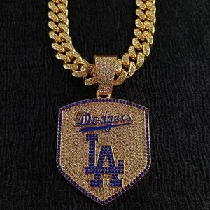 LA Los Angeles Dodgers 20 Inch Necklace Pendant Cuban Chain Link MLB Baseball